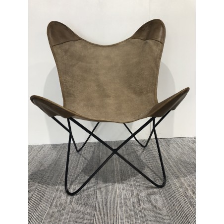 Chaise butterfly en toile et cuir | SECONDE MAIN