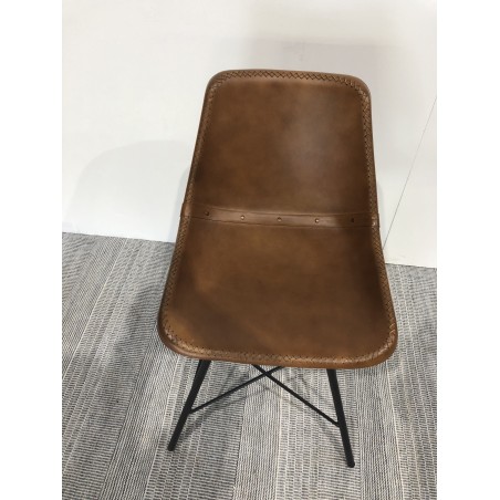 Chaises en cuir marron et pieds acier | Seconde main