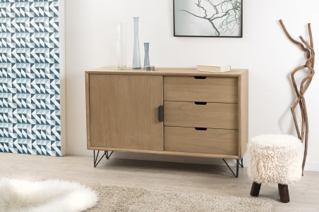 SECOND-HAND - Natural wood sideboard with 1 door and 3 drawers