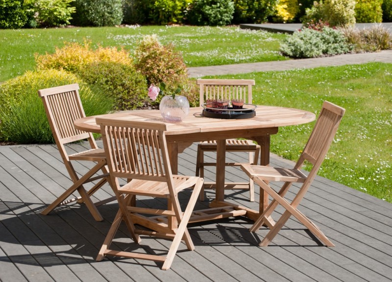 SECONDE MAIN - Table de jardin 4/6 personnes -  ovale ext. 120/180 en bois Teck SECONDE MAIN - Table de jardin 4/6 personnes -  ovale ext. 120/180 en bois Teck