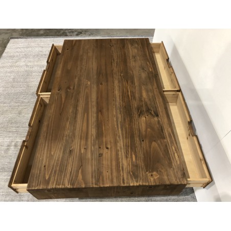 SECONDE MAIN - Table basse marron scandi rectangulaire 4 tiroirs bois