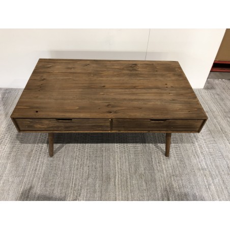 SECONDE MAIN - Table basse marron scandi rectangulaire 4 tiroirs bois