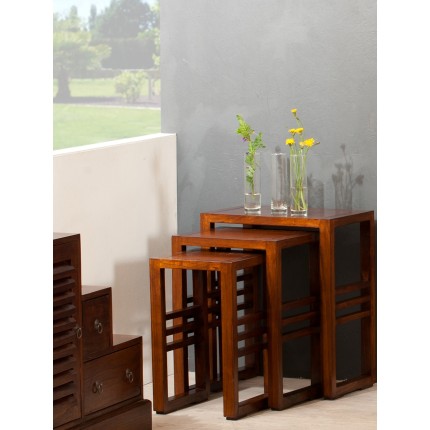 Set de 3 tables gigognes rectangulaires marrons bois Mindi