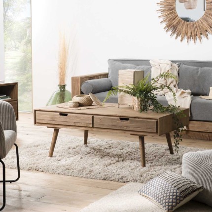 Second Hand- Brown rectangular Scandi coffee table with 4 drawers in Pine