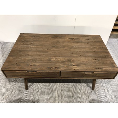 Second Hand- Brown rectangular Scandi coffee table with 4 drawers in Pine