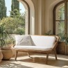 2-seater sofa with white cushions, wood and rattan | Second Hand 2-seater sofa with white cushions, wood and rattan | Second Hand