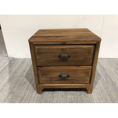 Brown bedside table with 2 drawers, recycled pine | Second Hand