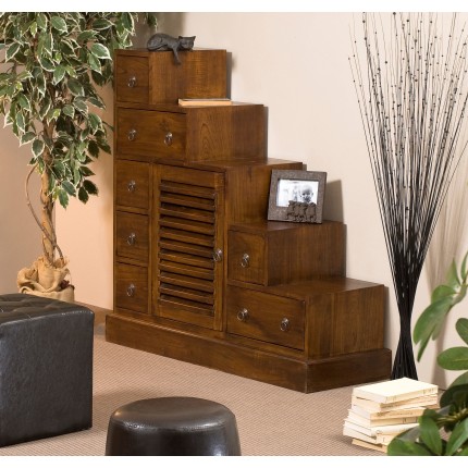 LORINE Medium Brown Mindi Wood Staircase Cabinet