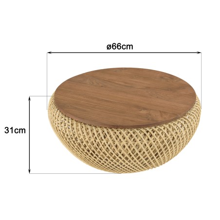 Round coffee table 65x65cm in beige rattan with removable top | Second Hand