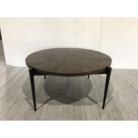 Table basse ronde 80x80cm bois recyclé pieds métal noir | Seconde main