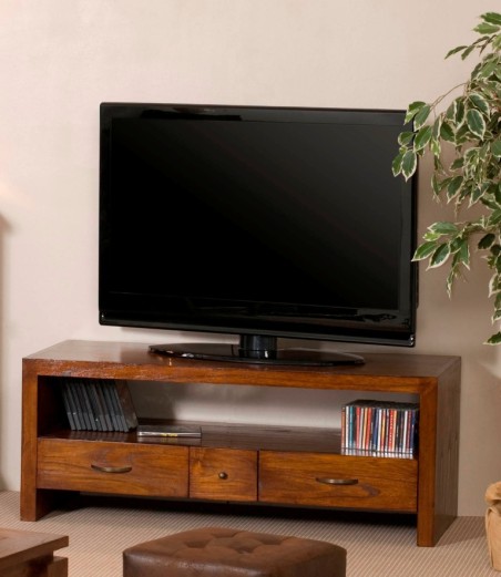LAUREN Brown TV Stand with 2 Large Drawers and 1 Small Drawer