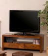 Meuble TV LAUREN - Bois Mindi - 2 grands tiroirs