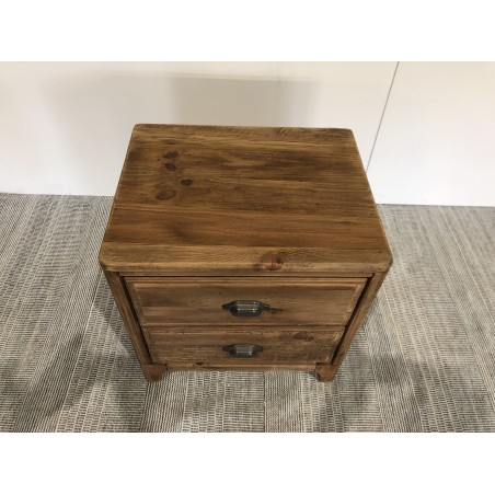 Recycled pine bedside table with 2 drawers | Second-hand