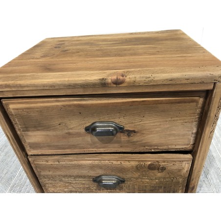 Recycled pine bedside table with 2 drawers | Second-hand