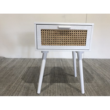 SMANDY White Bedside Table with Natural Cane Detailing