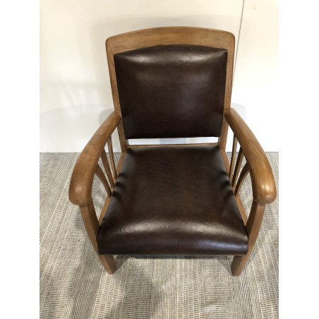 Teak and brown leather armchair | SECOND-HAND