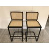 Set of 2 black wood and natural rattan island stools with metal legs | Second Hand Set of 2 black wood and natural rattan island stools with metal legs | Second Hand