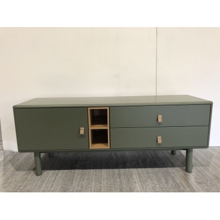 TV cabinet with 1 door, 2 drawers and 2 green wooden compartments | Second Hand