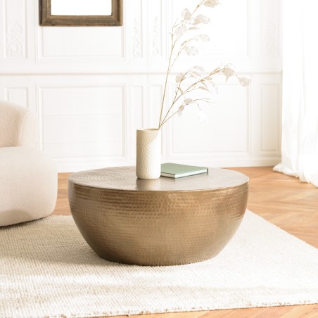 Round shell coffee table 90x90cm in antique gold aluminium | Second Hand