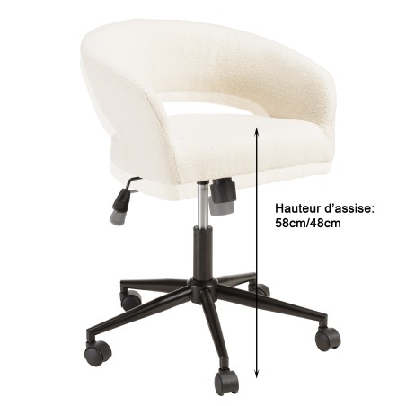 Office chair with castors in ecru fabric with open backrest | Mina Collection