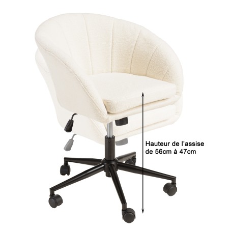 Chaise de bureau à roulettes en tissu écru dossier arrondi | Collection Mina
