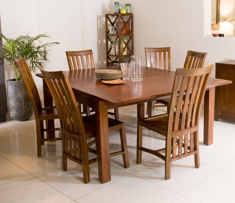 LORINE Square Brown Dining Table 140/50x140cm Mindi Wood