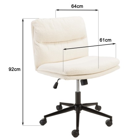 Chaise de bureau à roulettes en tissu écru dossier carré | Collection Mina