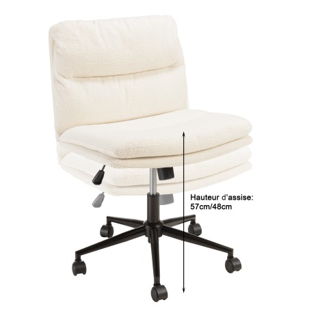 Chaise de bureau à roulettes en tissu écru dossier carré | Collection Mina