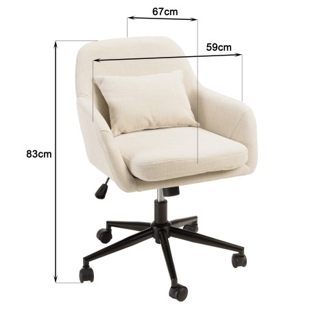 Beige fabric office chair with square backrest and castors | Mina Collection