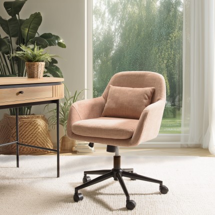 MINA - Office chair with castors in pink fabric with square backrest