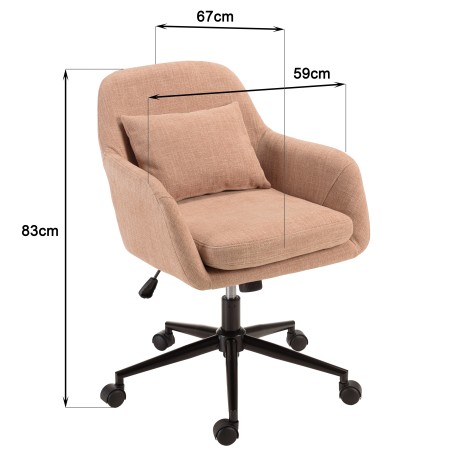 MINA - Office chair with castors in pink fabric with square backrest