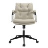 Beige padded leather office chair with square backrest and castors | Mina Collection