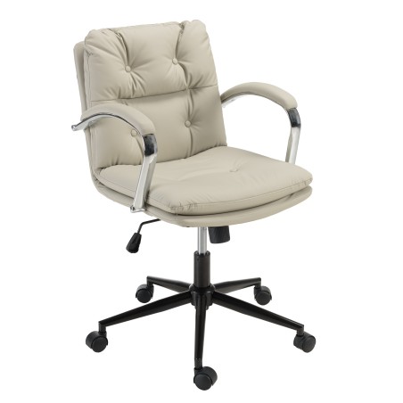 Beige padded leather office chair with square backrest and castors | Mina Collection