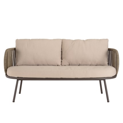 4-seater garden furniture set in steel and taupe synthetic rope | Vick