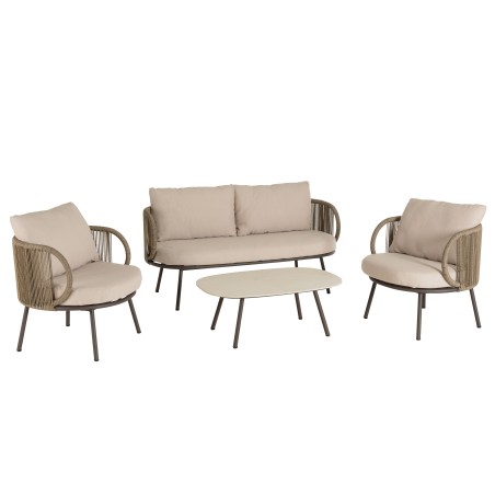 4-seater garden furniture set in steel and taupe synthetic rope | Vick