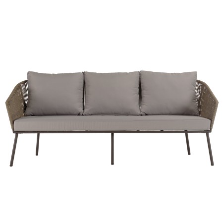 5-seater garden furniture set in steel, taupe synthetic rope, oiled acacia | Vick