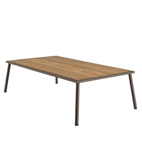 5-seater garden furniture set in steel, taupe synthetic rope, oiled acacia | Vick