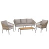 5-seater garden furniture set in steel, taupe synthetic rope, oiled acacia | Vick