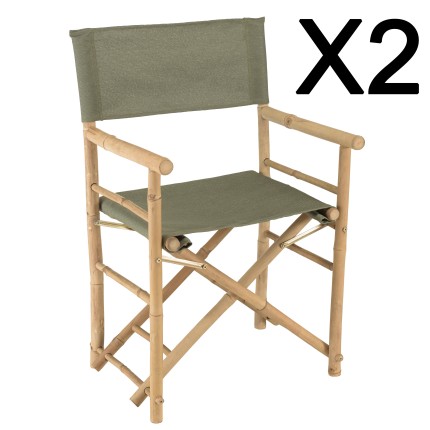 Set de 2 fauteuils pliants bambou et tissu vert  | Meubles Macabane
