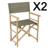 Set of 2 folding chairs in bamboo and green fabric | Macabane Furniture