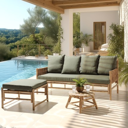 Canapé 3 p. 1 pouf 1 table basse bambou  | Collection Vital