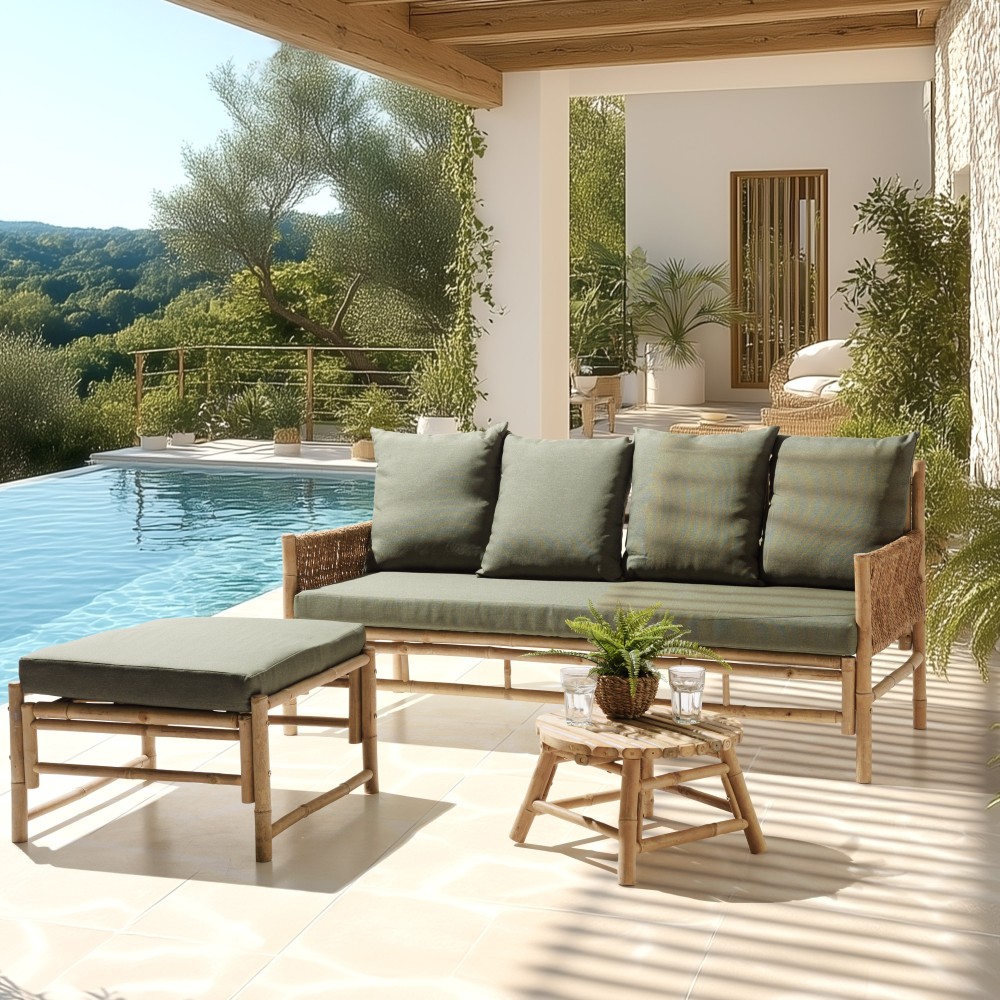 3-seater sofa, 1 footstool, 1 bamboo coffee table | Vital Collection