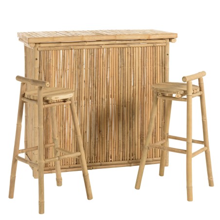 Bar and 2 stools with bamboo backrest | Vital Collection