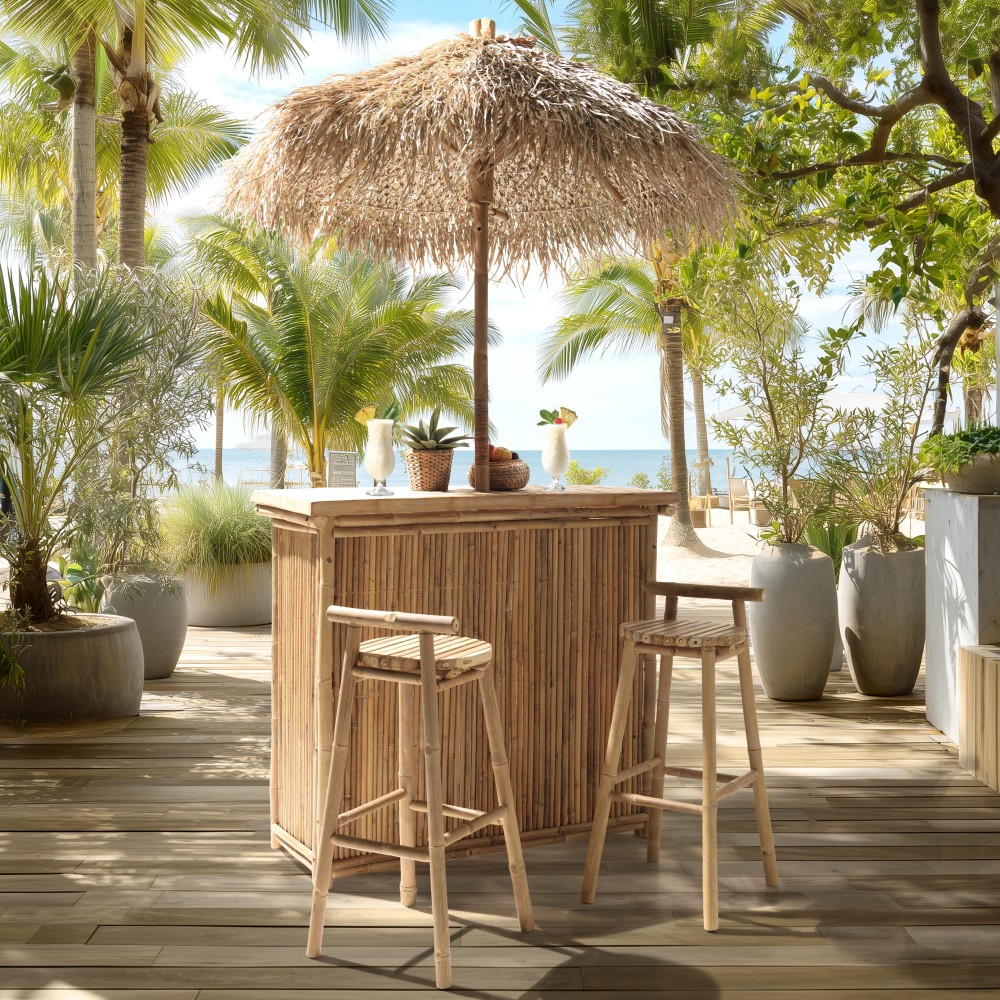 1 bar, 1 parasol and 2 stools with bamboo backrests | Vital Collection