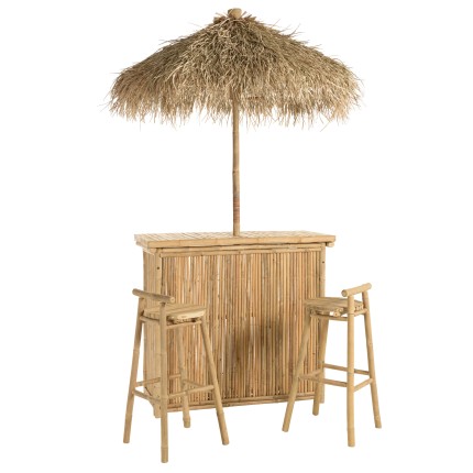 1 bar, 1 parasol et 2 tabourets avec dossier bambou | Collection Vital