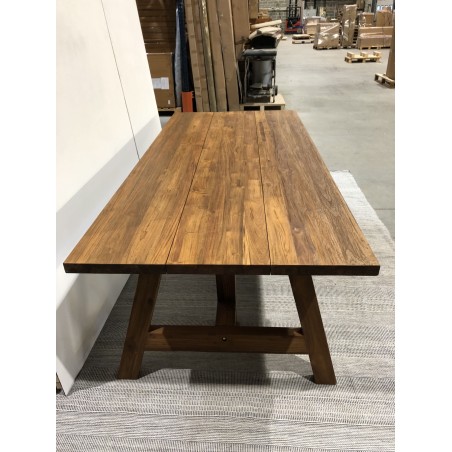 220cm recycled teak garden dining table with trestle legs | SECOND LIFE