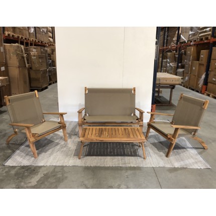 Salon jardin bois acacia 4 pers : canapé, 2 fauteuils et table basse - SECONDE VIE