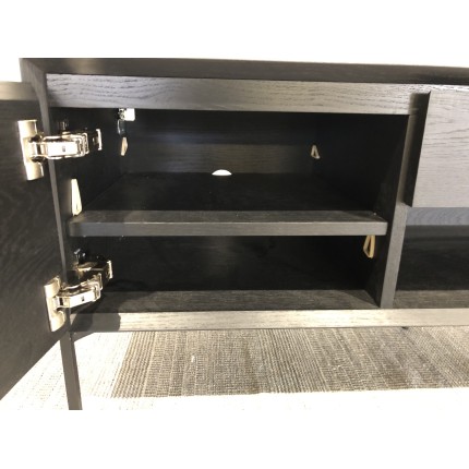 MAXENDRE - Natural TV Stand with 1 Door, 2 Drawers and Black Metal Legs