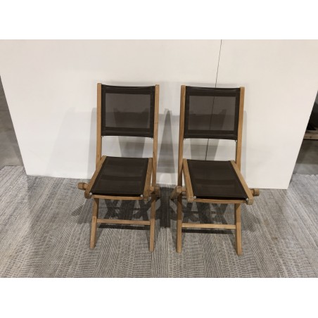 Lot de 2 chaises pliantes textilène couleur taupe | SECONDE VIE