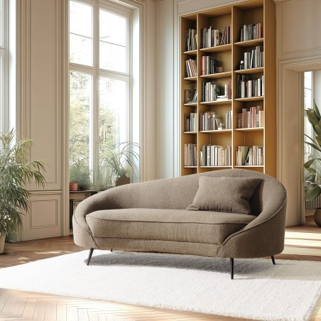 3-seater sofa in taupe bouclé fabric with curved backrest and metal legs | Leopold Collection